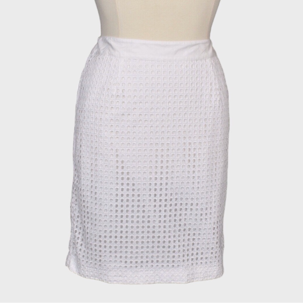 Talbots White Cotton Eyelet Pencil Skirt
